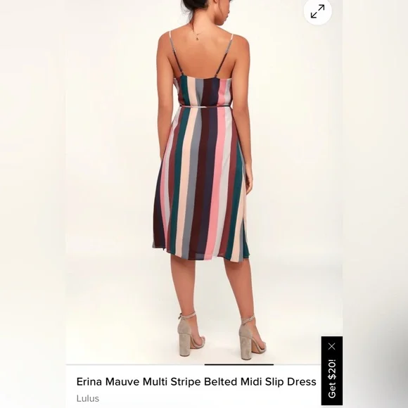 LULUS Erin Muave Multi stripe belted midi slip dress - Picture 3 of 9